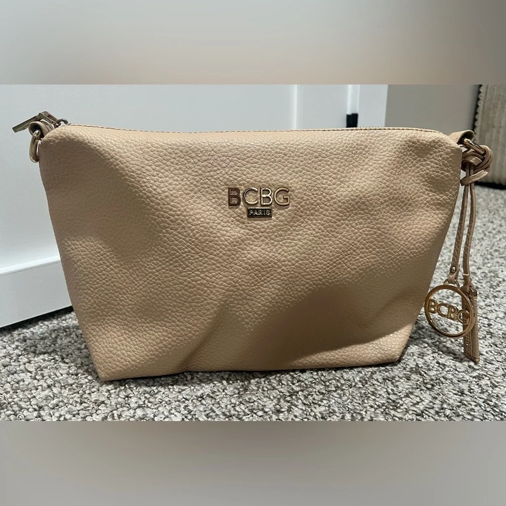 BCBG Paris Beige Bag Insert Organizer Zip Pouch Inner Tote Cosmetic Case